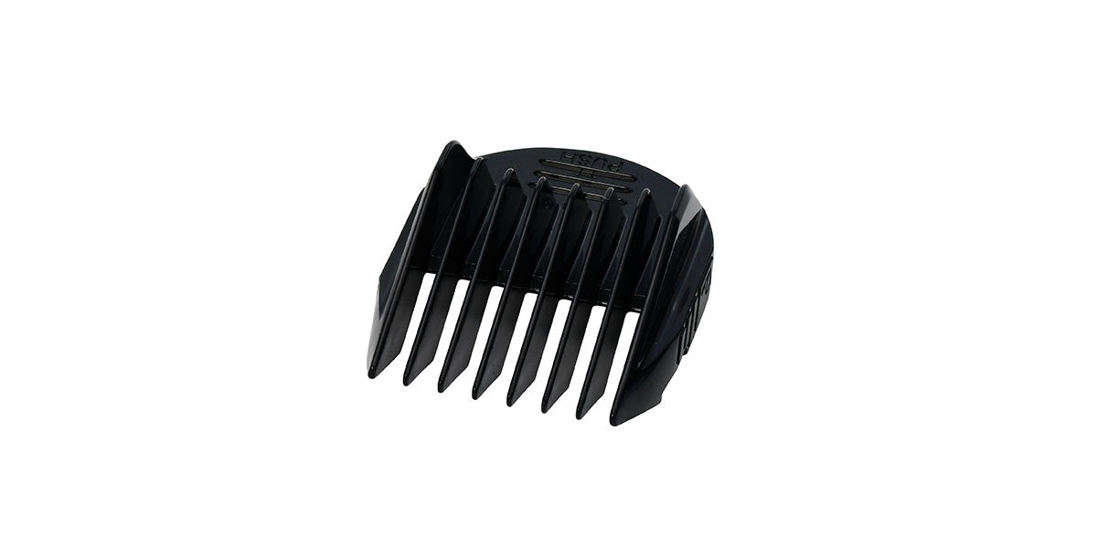 Four black comb attachments with sizes.