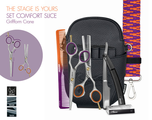 Hairdressing scissors set with accessories.