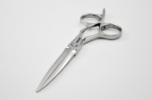 Hairdressing scissors with ergonomic design.
