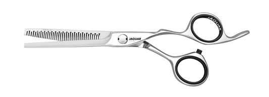 Hairdressing scissors with ergonomic design.