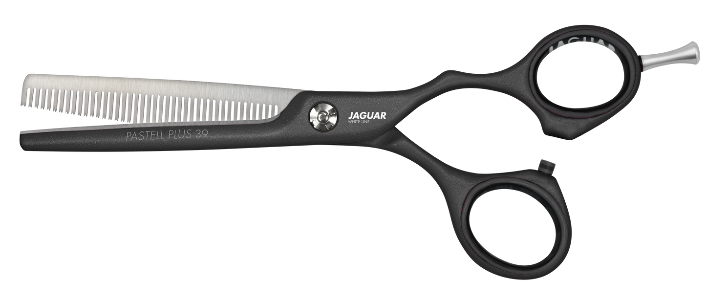 Ciseaux de coiffure noirs avec dents effilées et manche Crane