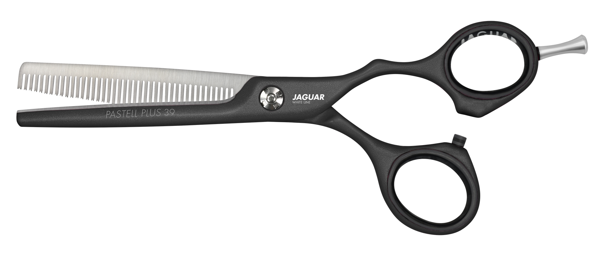 Ciseaux de coiffure noirs avec dents effilées et manche Crane