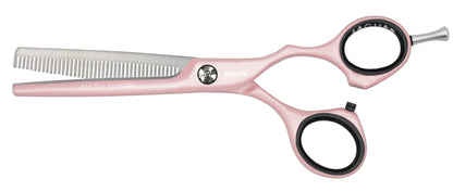 Pink modeling scissors for hairdressers.