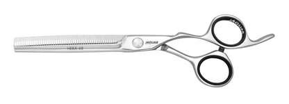 Hairdressing scissors with ergonomic design.
