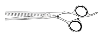 Hairdressing scissors with ergonomic design.
