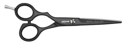 Hairdressing scissors with black handles.