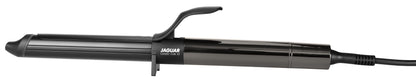 Curling iron with black handle.