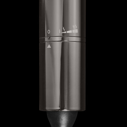 Curling iron with black handle.