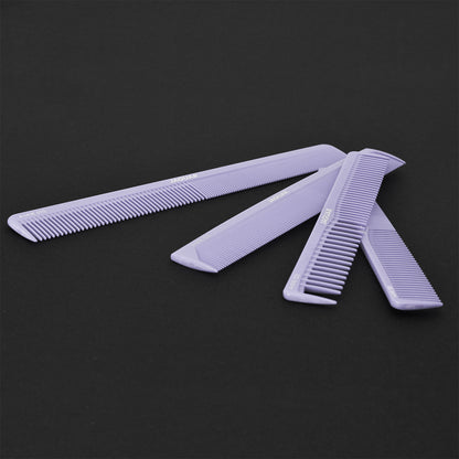 Purple combs in a black bag.