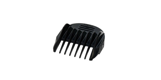Four black comb attachments with sizes.