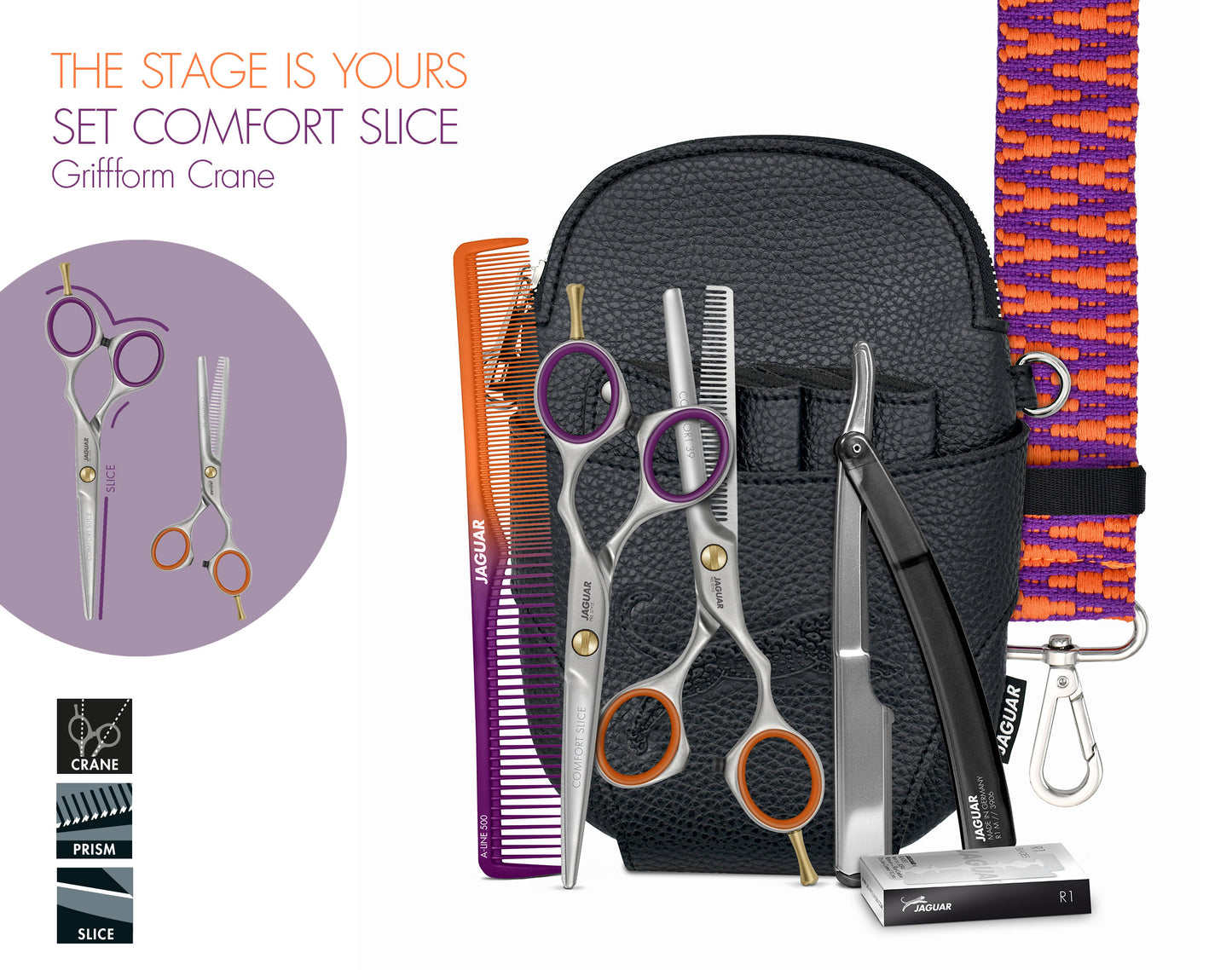 Hairdressing scissors set with accessories.