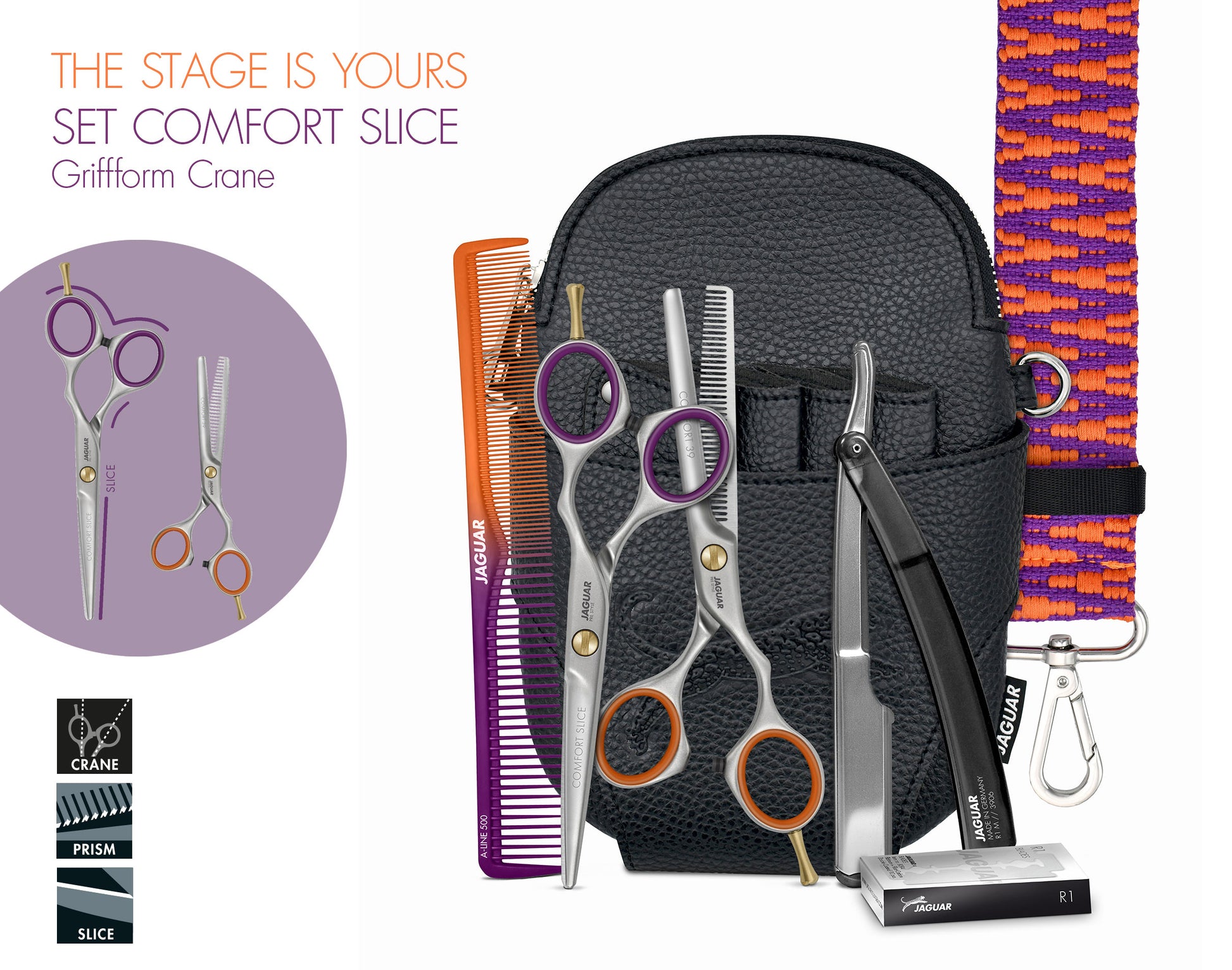 Hairdressing scissors set with accessories.