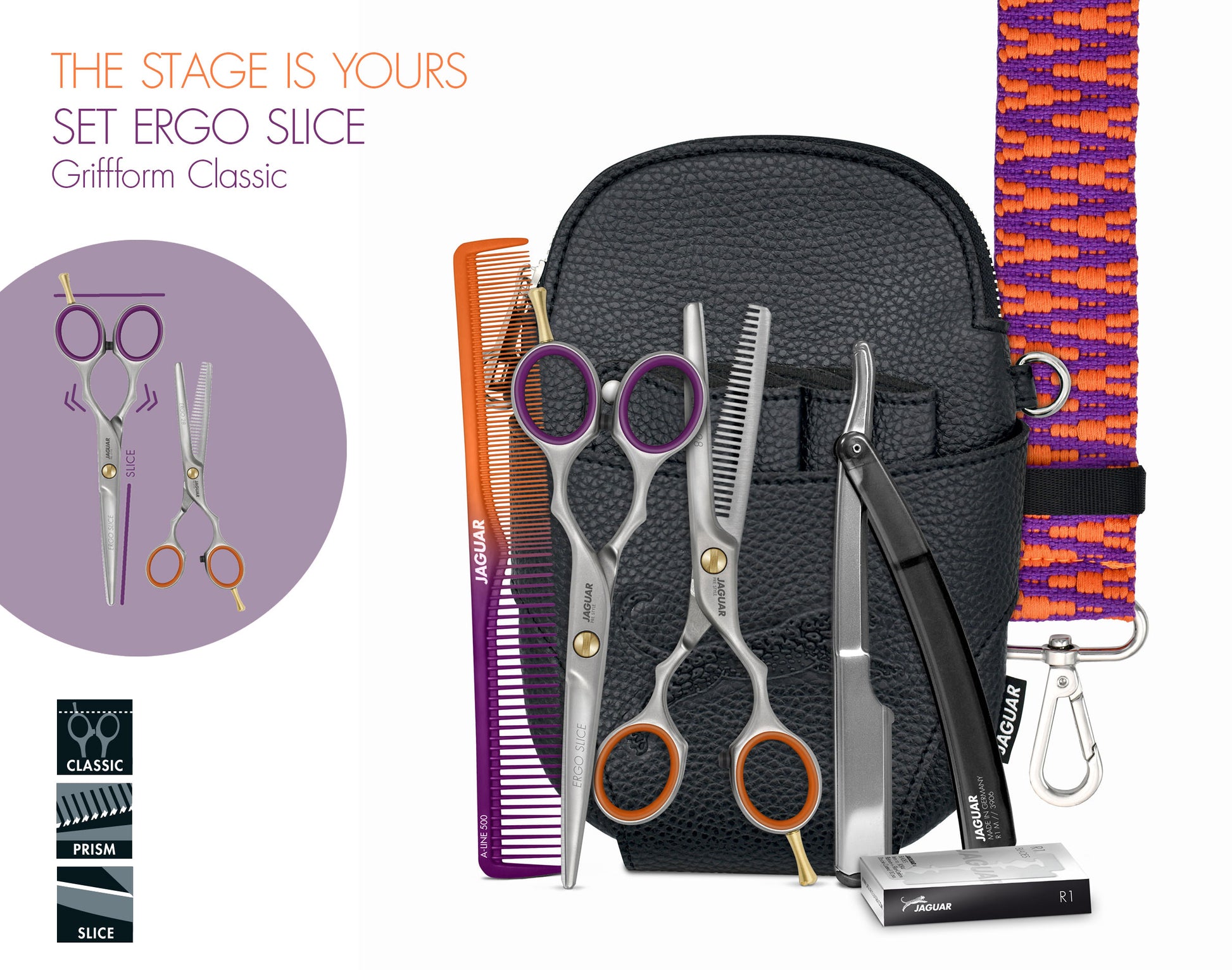Hairdressing scissors set with accessories.
