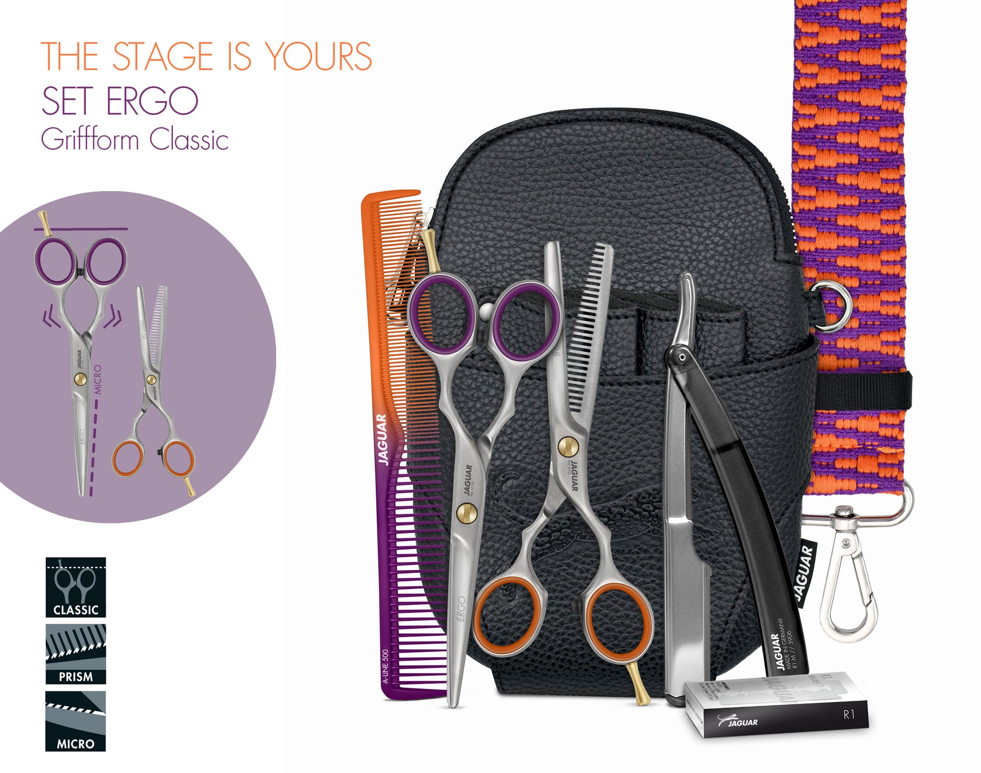 Hairdressing scissors set with accessories.