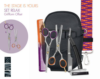 Hairdressing scissors set with accessories.