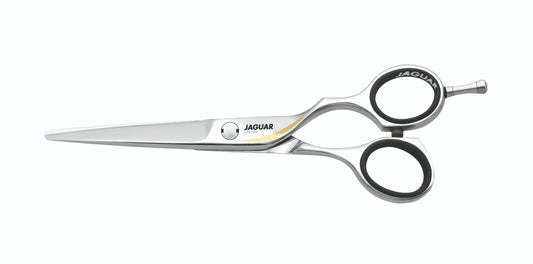 Hairdressing scissors with ergonomic design.