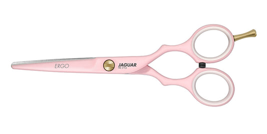 Pink hairdressing scissors with gold details.