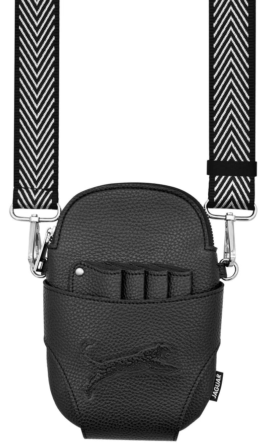Black hairdresser's bag with strap.