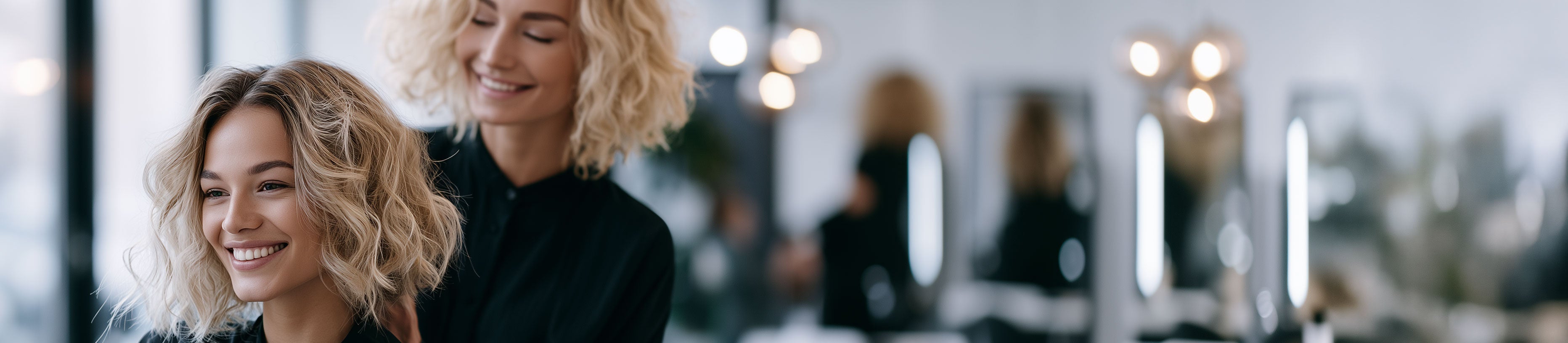 Hairstylistin präsentiert Kundin das fertige Styling in einem modernen Friseursalon – professionelle Haarpflege und Styling mit JAGUAR Solingen.