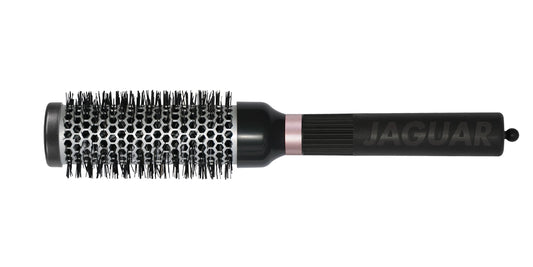 Round brush with black handle.