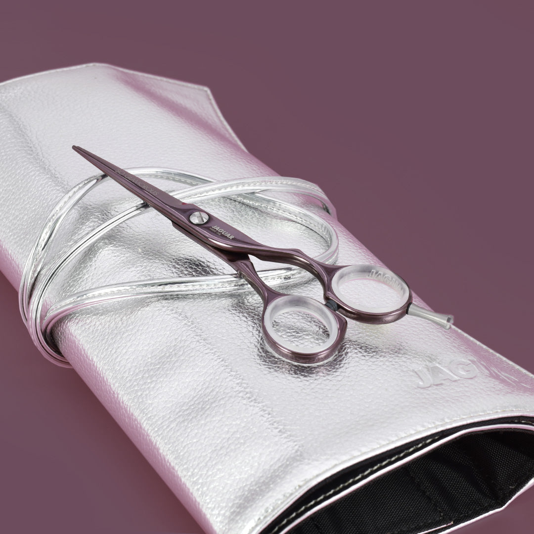 Hairdressing scissors, round brush, case, accessories.