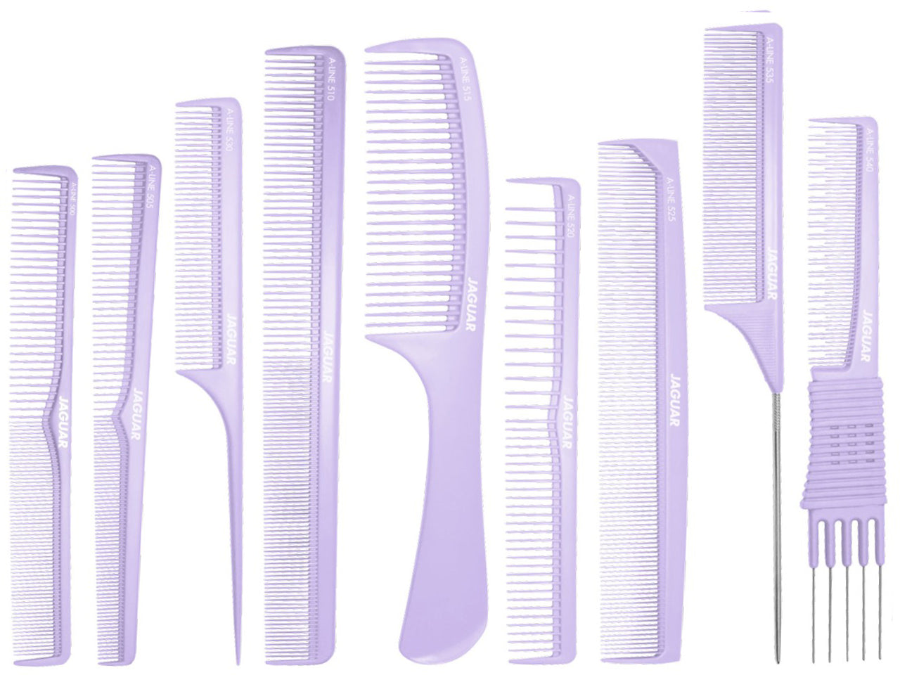 Purple combs in a black bag.