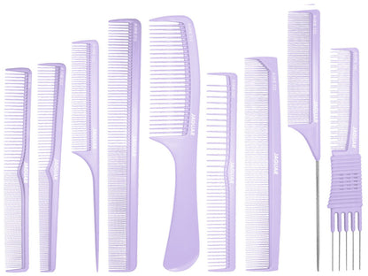 Purple combs in a black bag.
