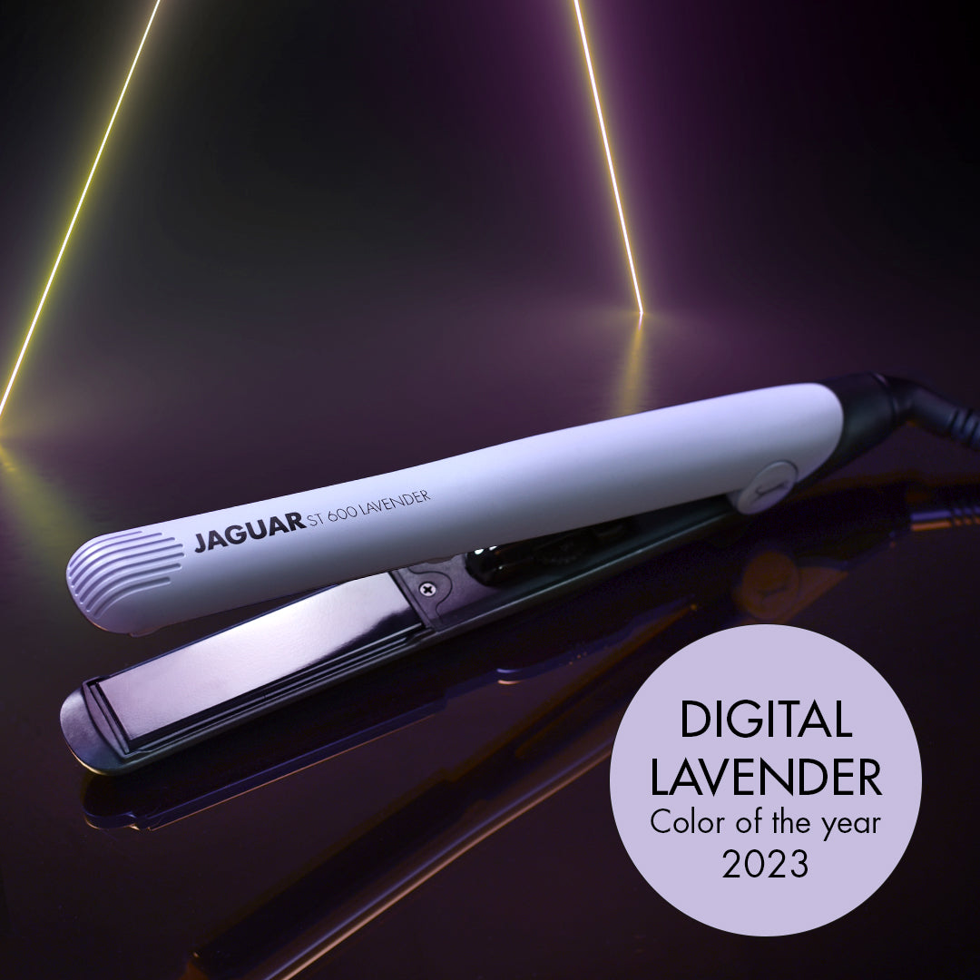 Lavender-colored hair straightener.