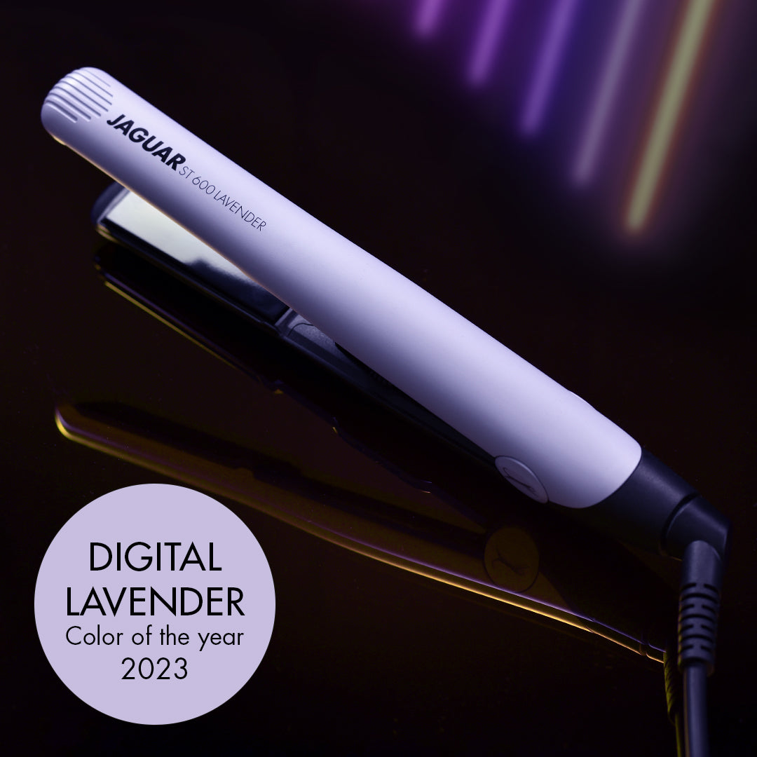 Lavender-colored hair straightener.