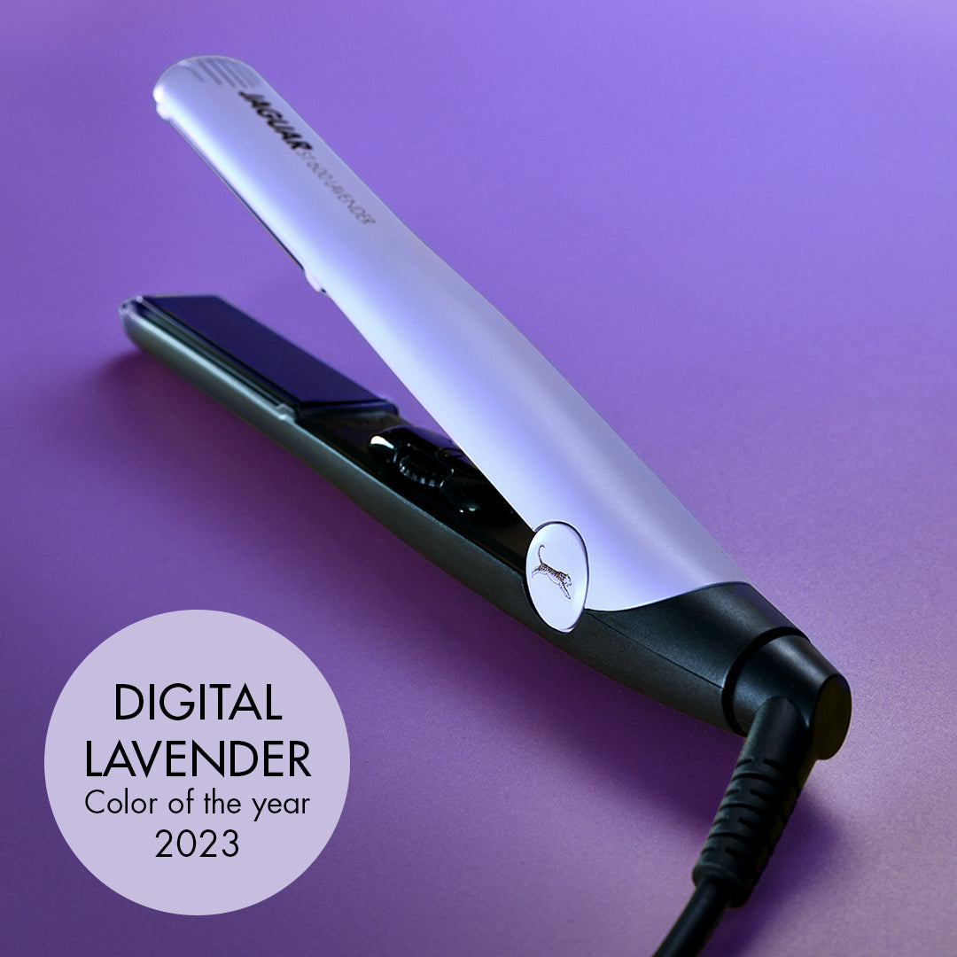 Lavender-colored hair straightener.