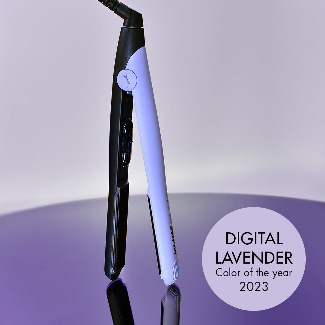 Lavender-colored hair straightener.