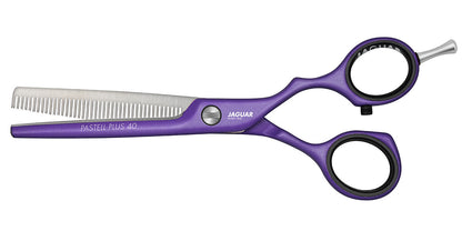 Purple styling scissors for hairdressers.