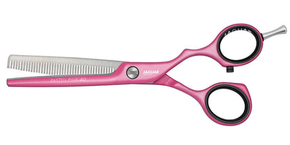 Pink modeling scissors for hairdressers.