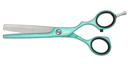 Mint green modeling scissors with offset.
