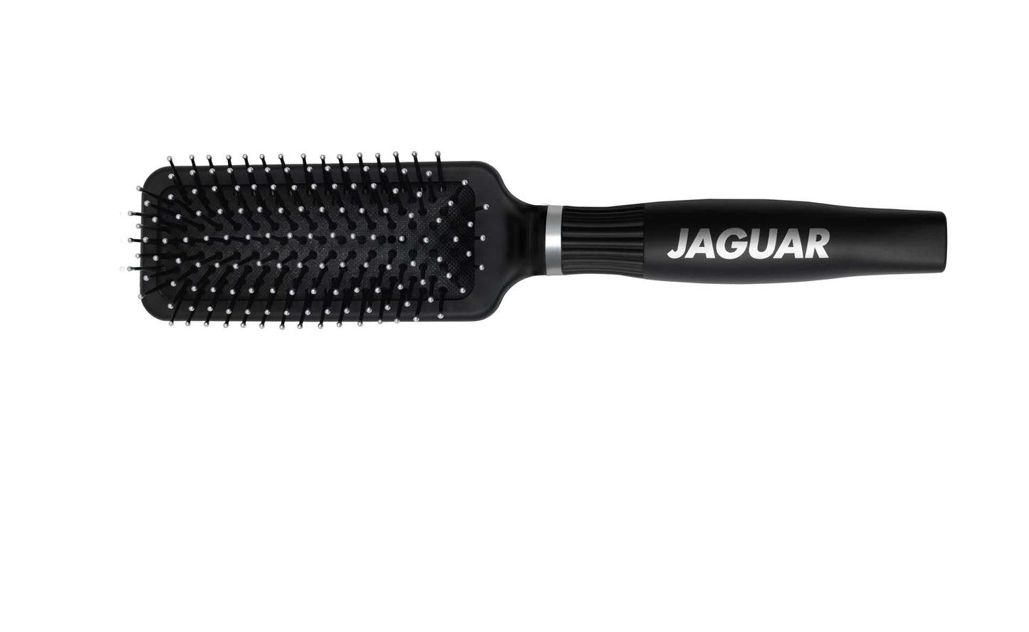 Black paddle brush with bristles.