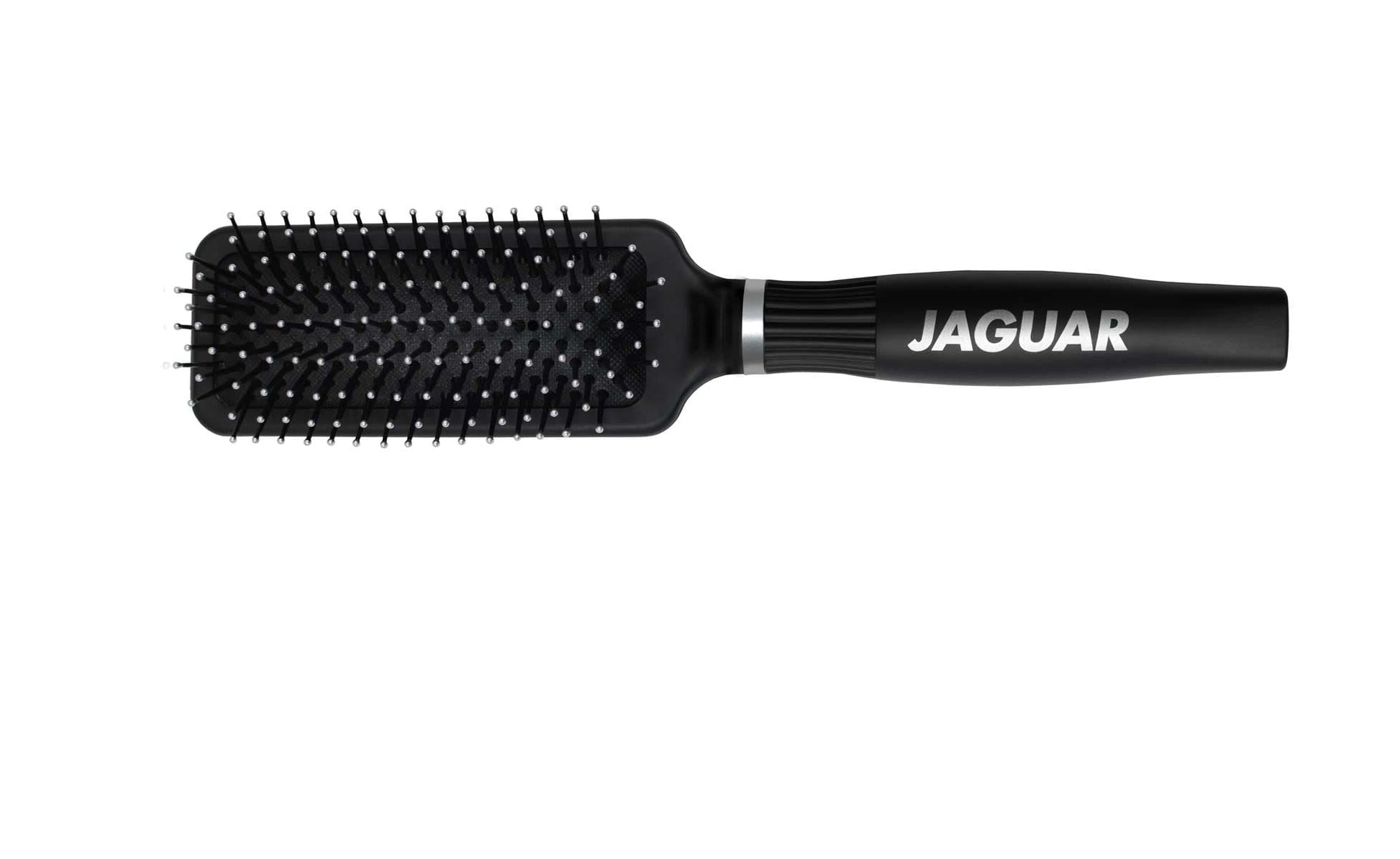 Black paddle brush with bristles.