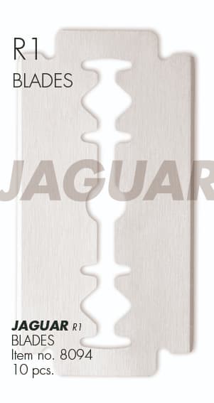 Razor blade in packaging, Jaguar logo.