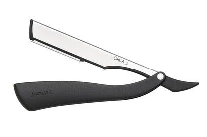 Straight razor with black handle.