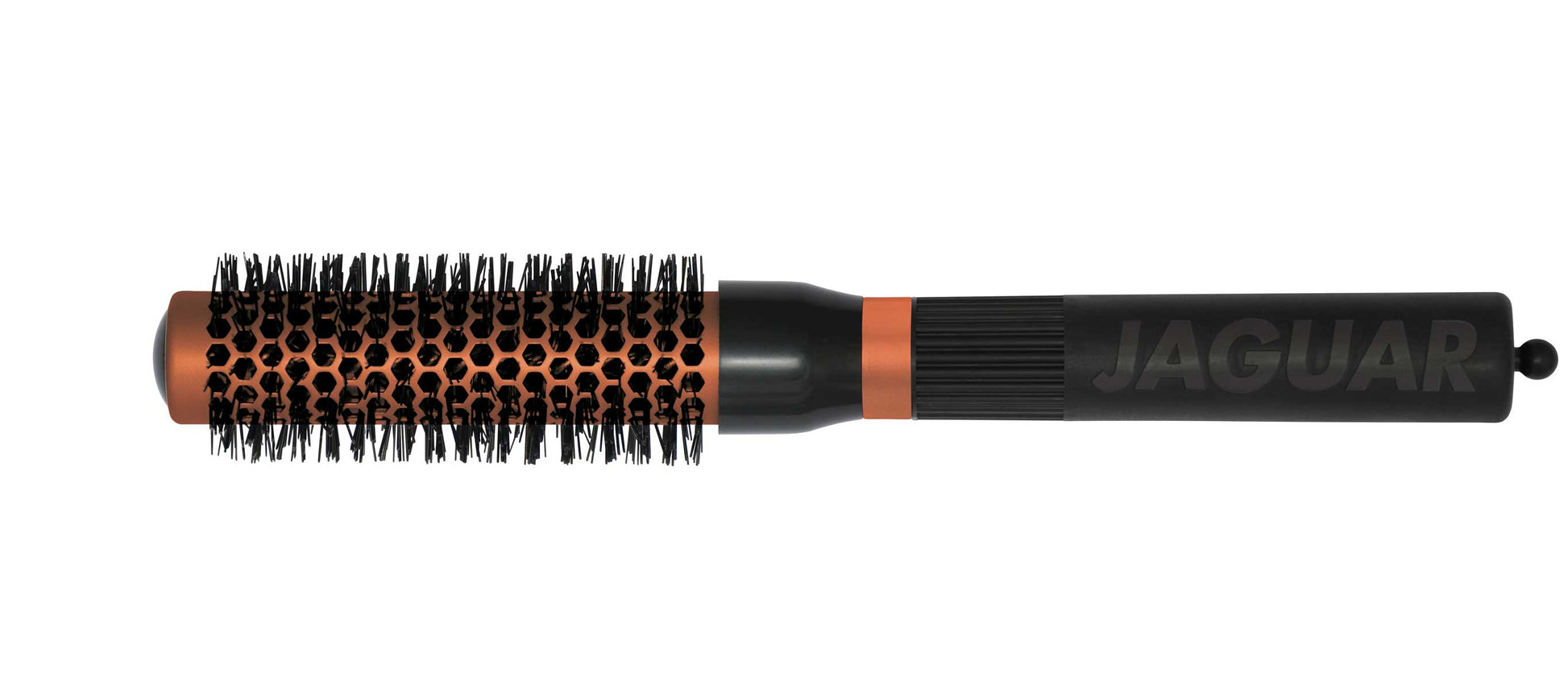 Round brush with black handle.