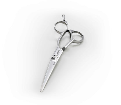 Hairdressing scissors with ergonomic design.