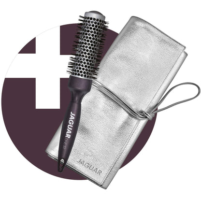 Hairdressing scissors, round brush, case, accessories.