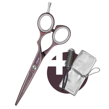 Hairdressing scissors, round brush, case, accessories.