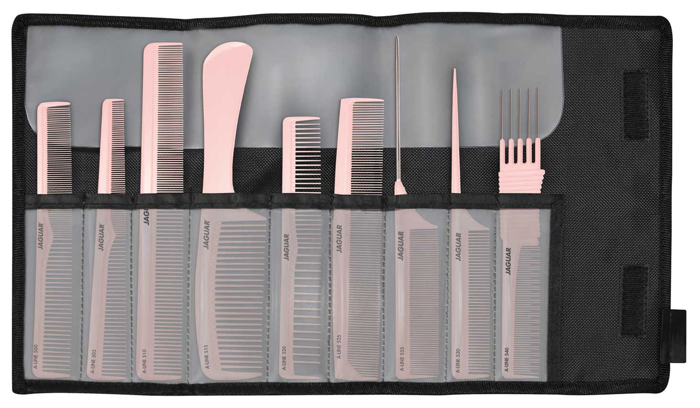 Hairdressing comb set in bag.