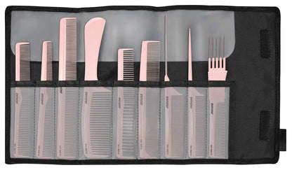 Hairdressing comb set in bag.