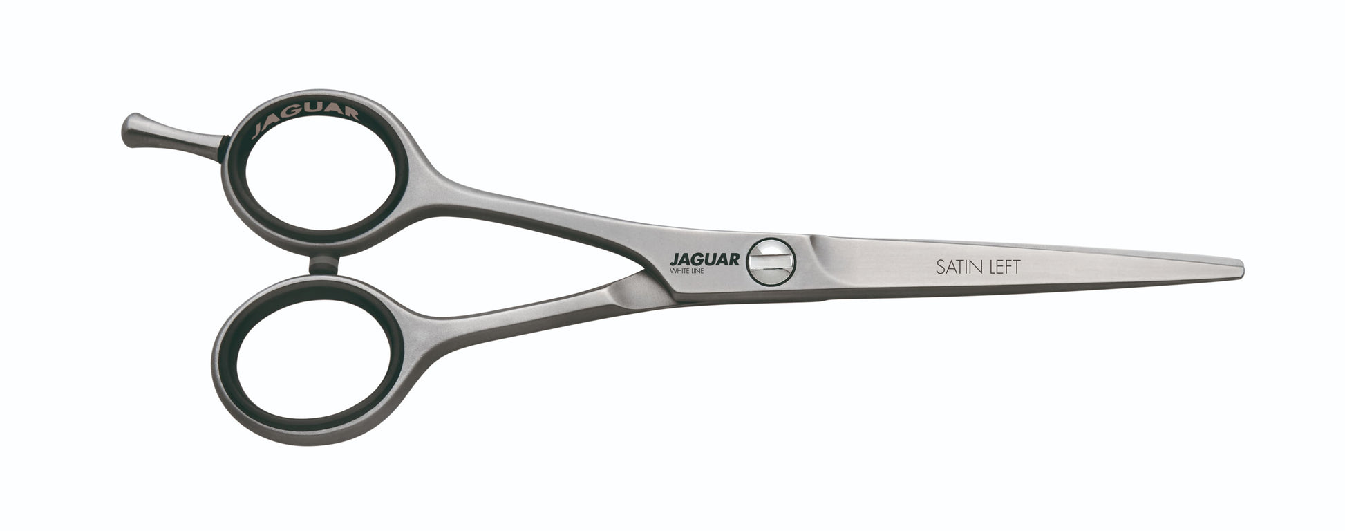 Hairdressing scissors with black handles.