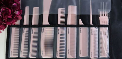 Hairdressing comb set in bag.