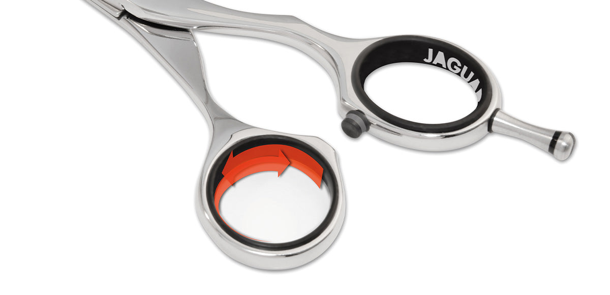 Hairdressing scissors with ergonomic design.